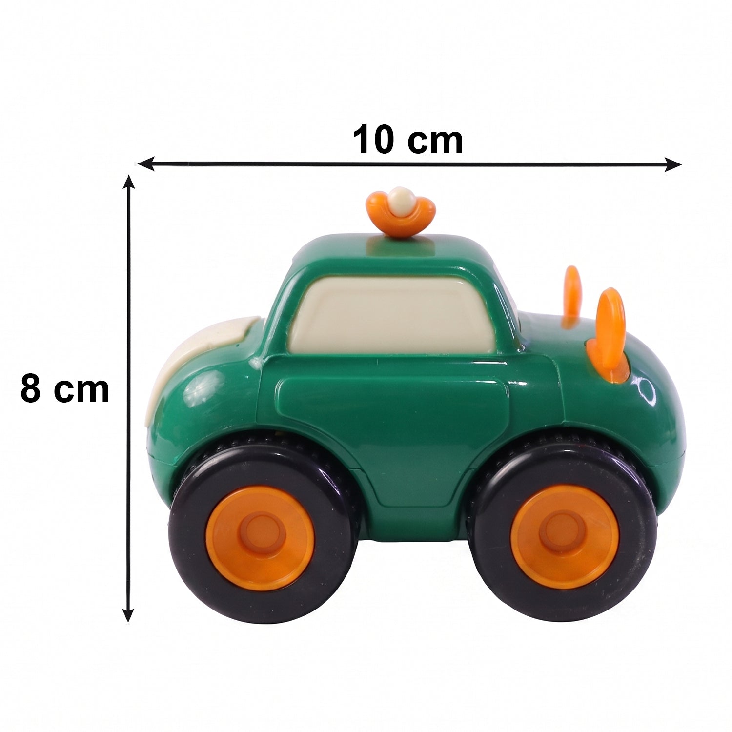Back view of Funwoods animal cartoon pull-back toy cars revealing vibrant colours