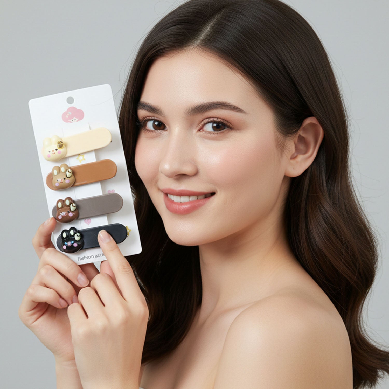 Bunny face hair clips displayed showing smooth edges and snap clip design