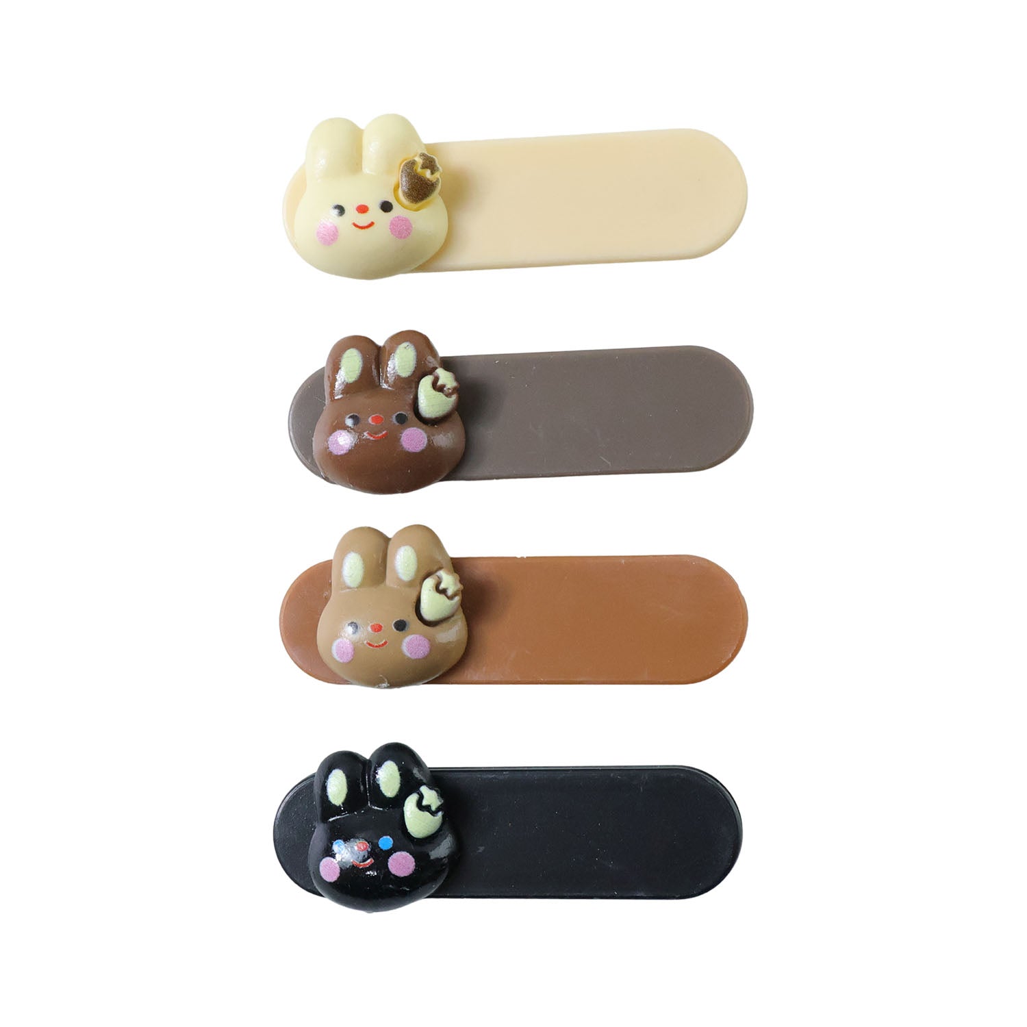 Decorative hair accessories featuring cartoon bunny face in a set of 4 snap clips