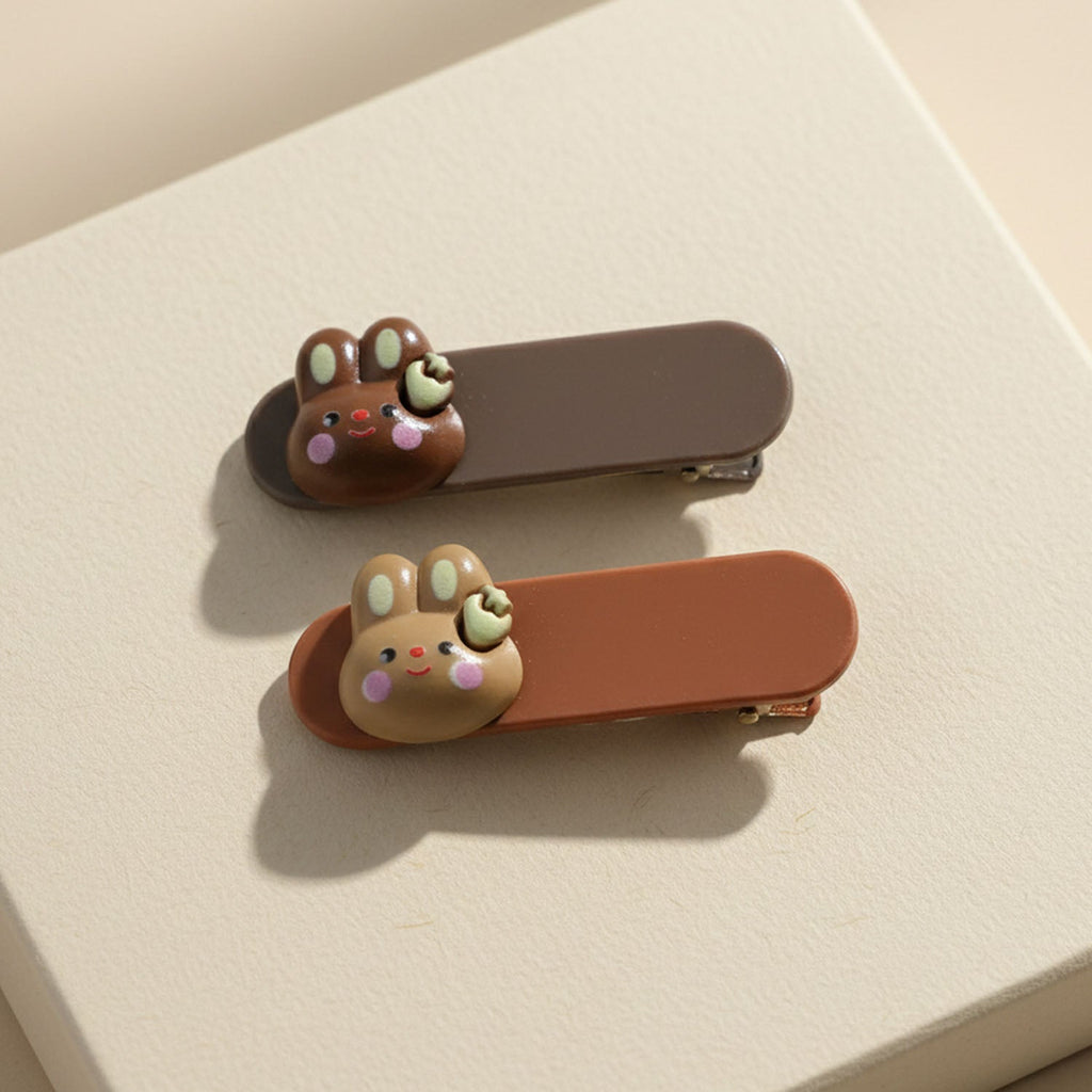 Neutral image of bunny face hair clips set for daily fashion looks