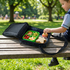 School lunch bag with cartoon print and secure zipper