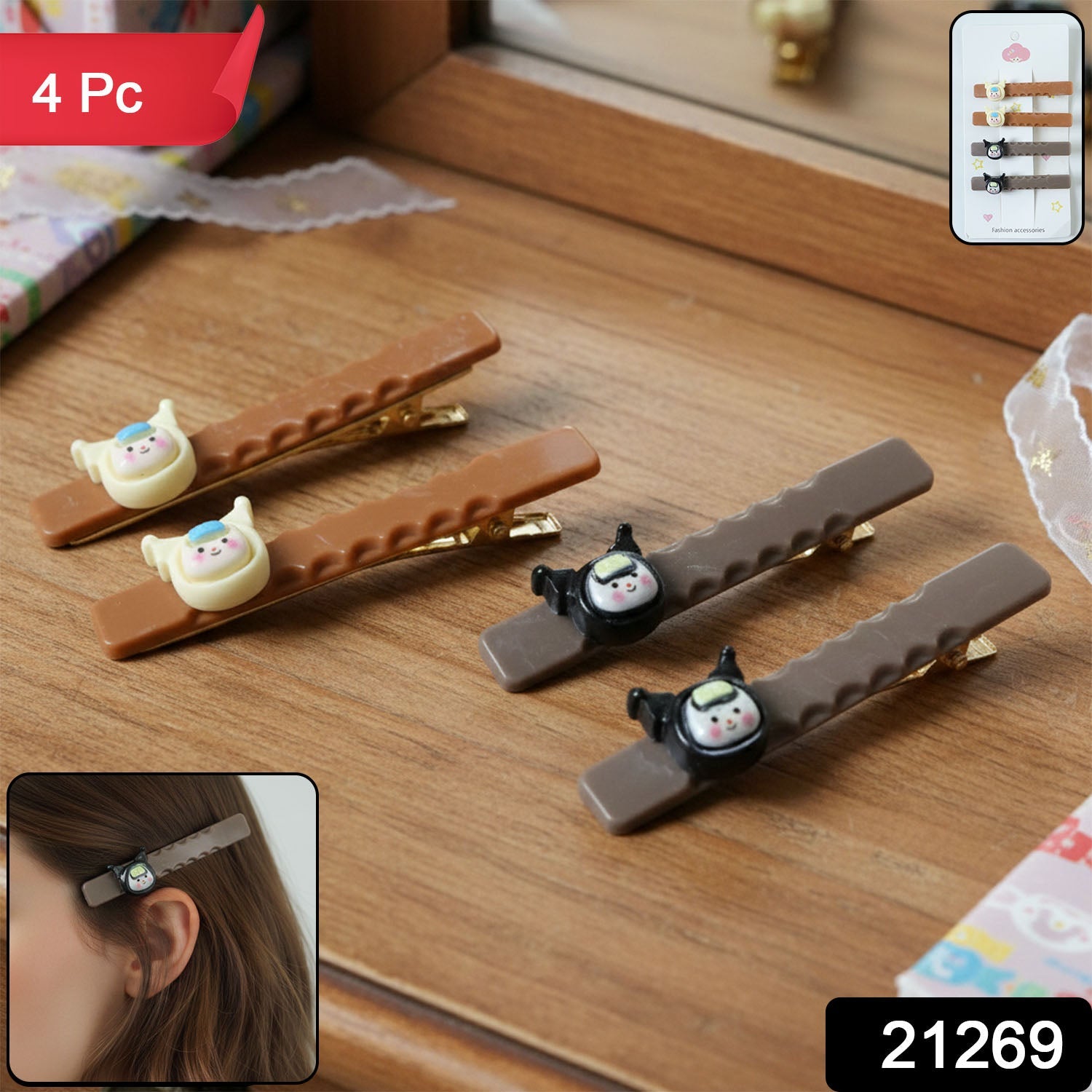 Set of four lightweight cute character decorative hair clips for girls and women
