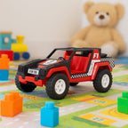 Funwoods racing jeep toy car placed on a white background