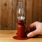Vintage inspired battery powered LED lamp with plastic chimney
