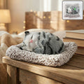 Closed-eye plush cat toy showcasing soft fabric for car dashboard decor