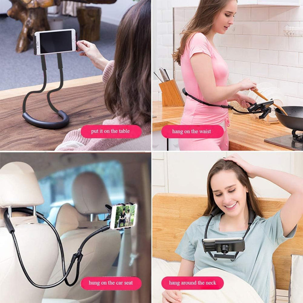 Side view of flexible neck phone holder highlighting spring-loaded clamp