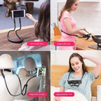 Side view of flexible neck phone holder highlighting spring-loaded clamp