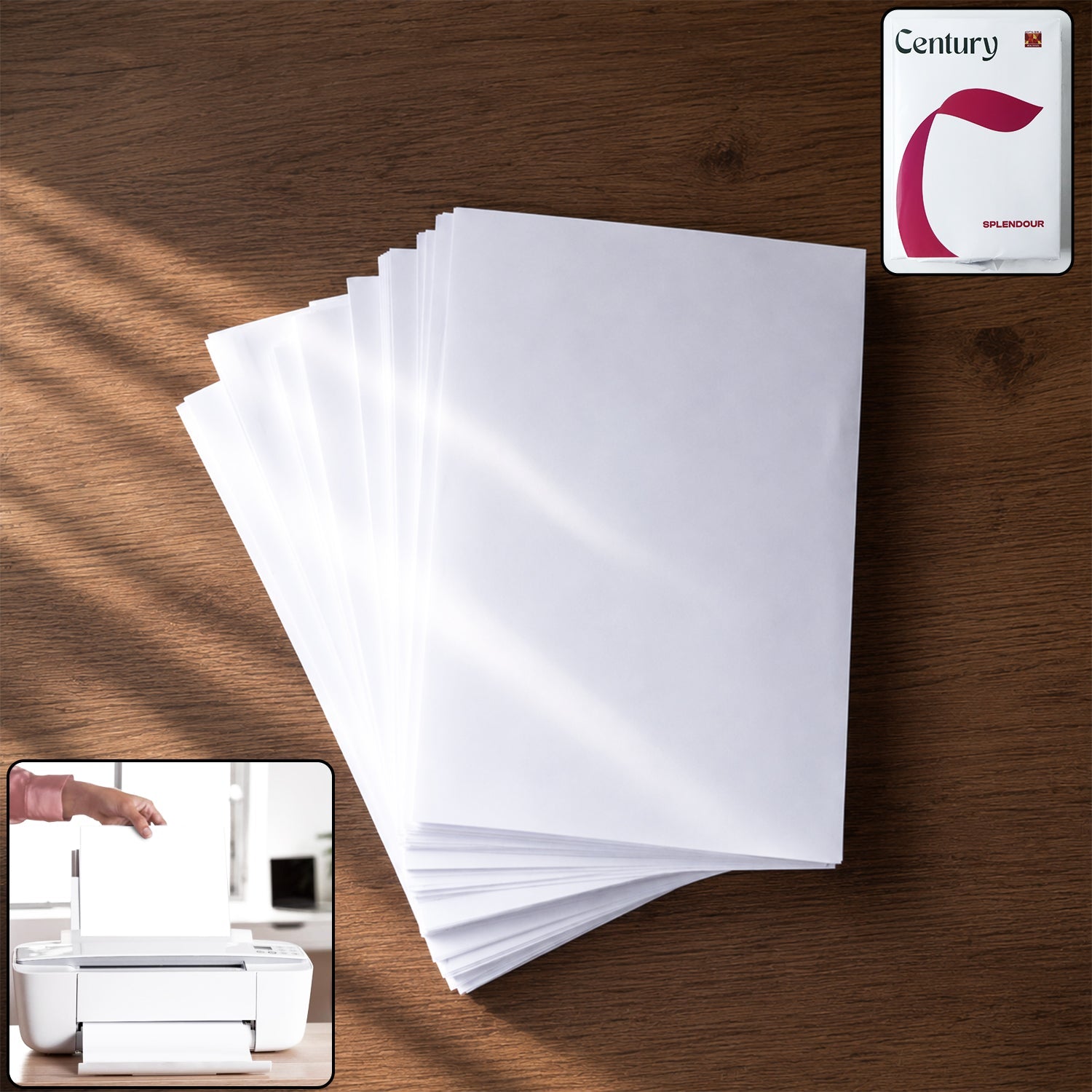 Pack of 500 sheets of bright white A4 copier paper for sharp printing