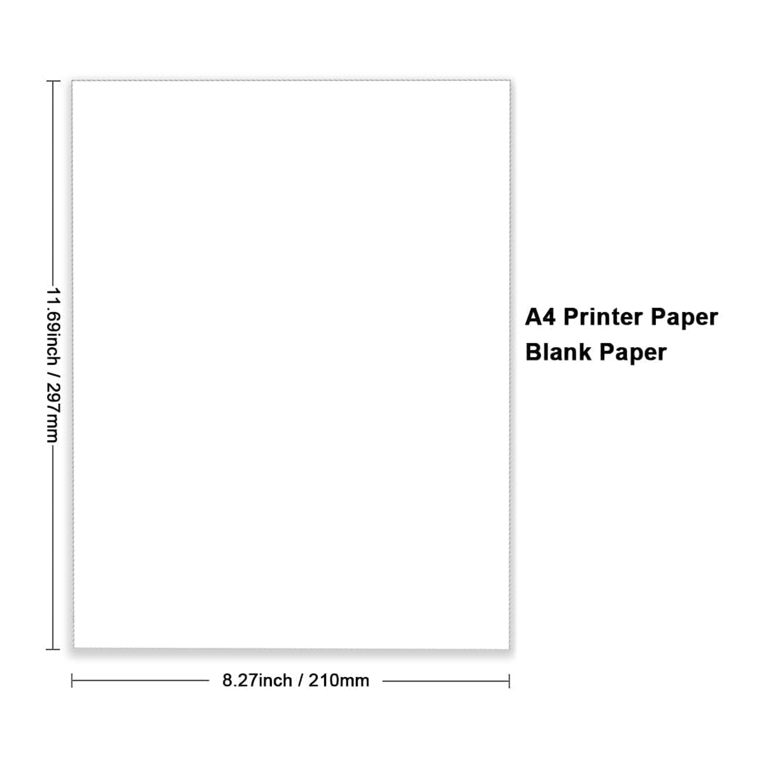 Diagram showing standard A4 paper dimensions 210 by 297 millimeters
