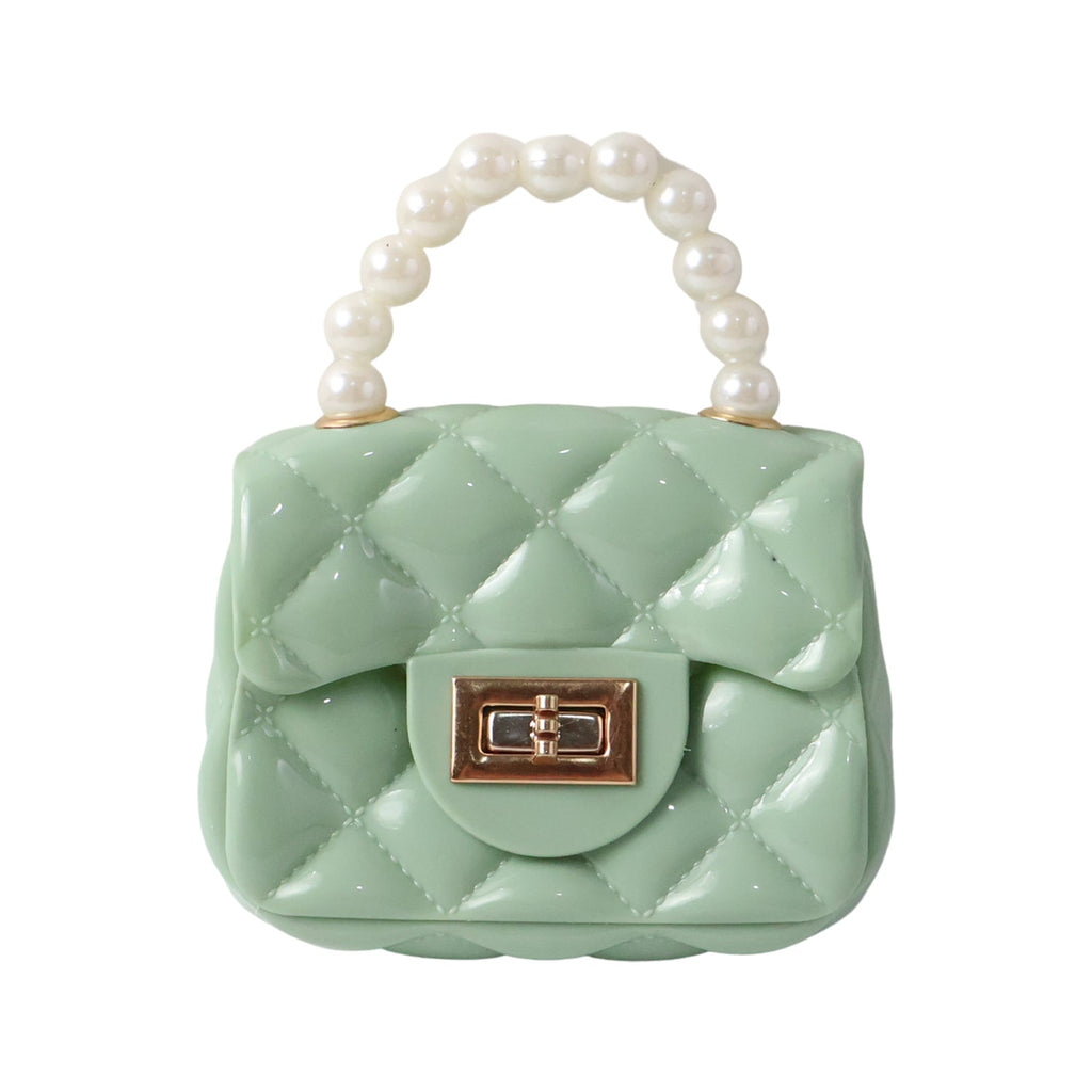Fashionable quilted mini bag with unique pearl handle detail