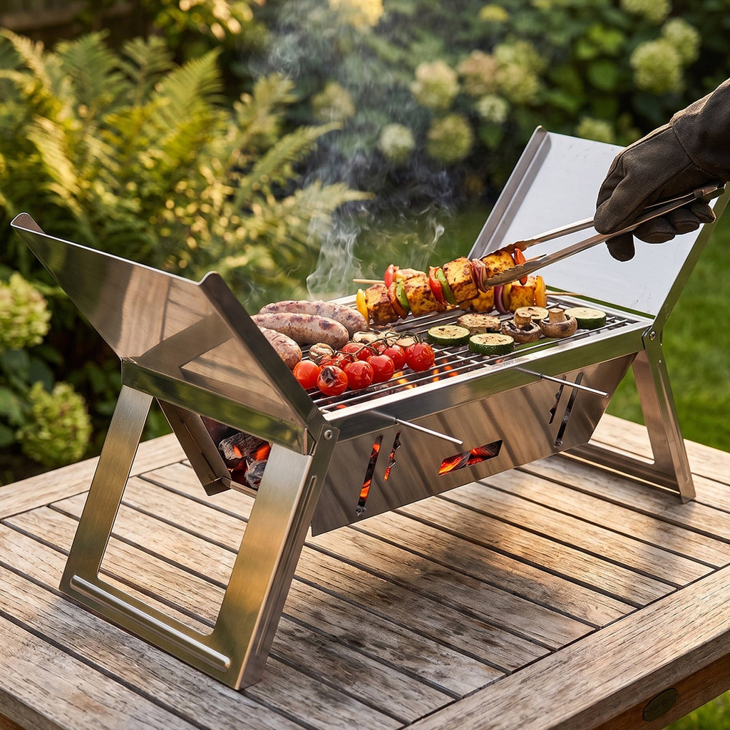 Compact foldable portable BBQ grill stove for camping