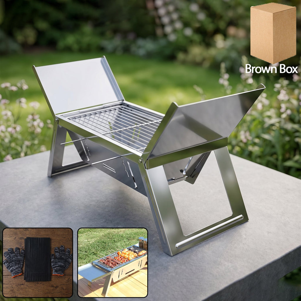 Portable stainless steel foldable barbecue grill for outdoor cooking