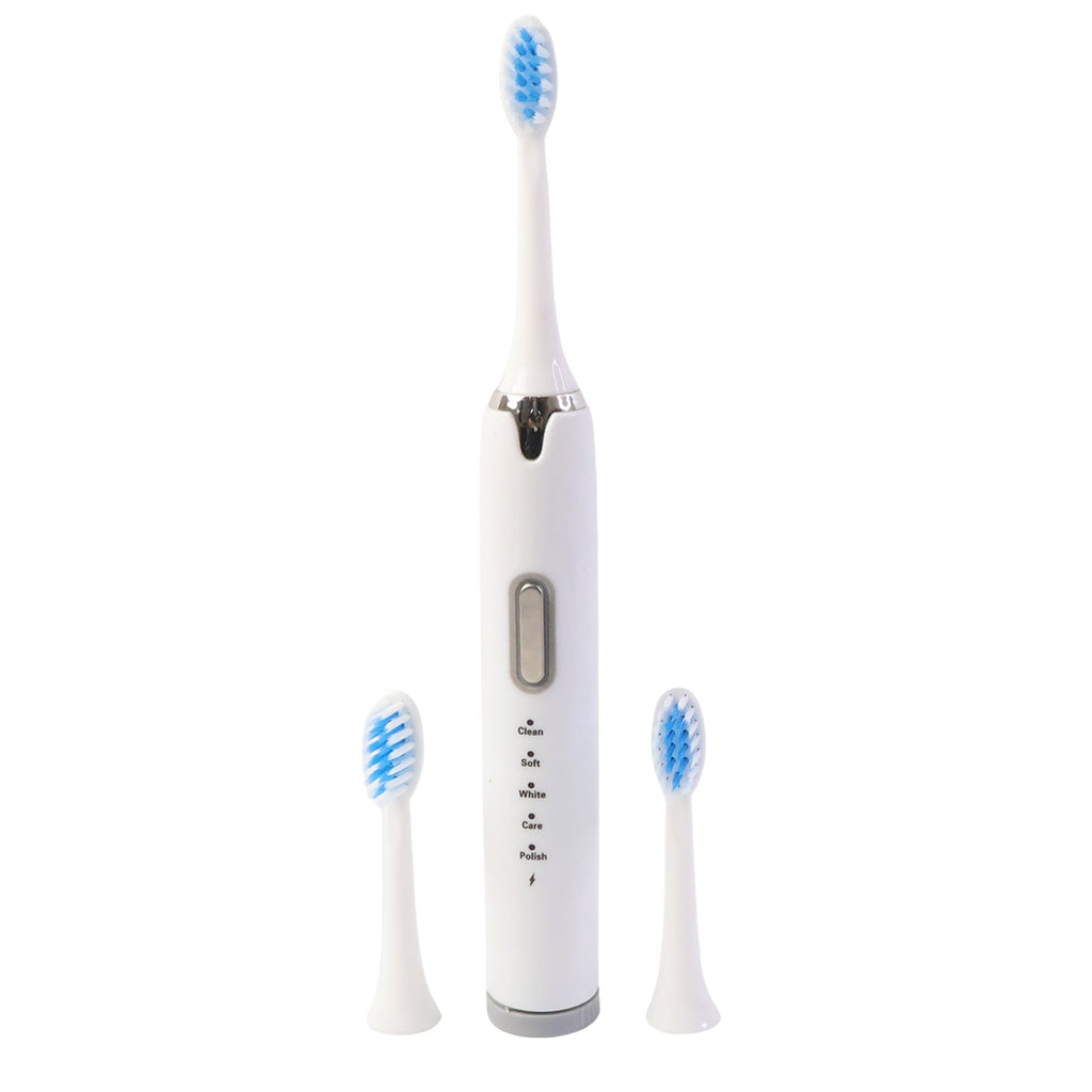Rechargeable electric toothbrush handle with soft bristle brush head attached