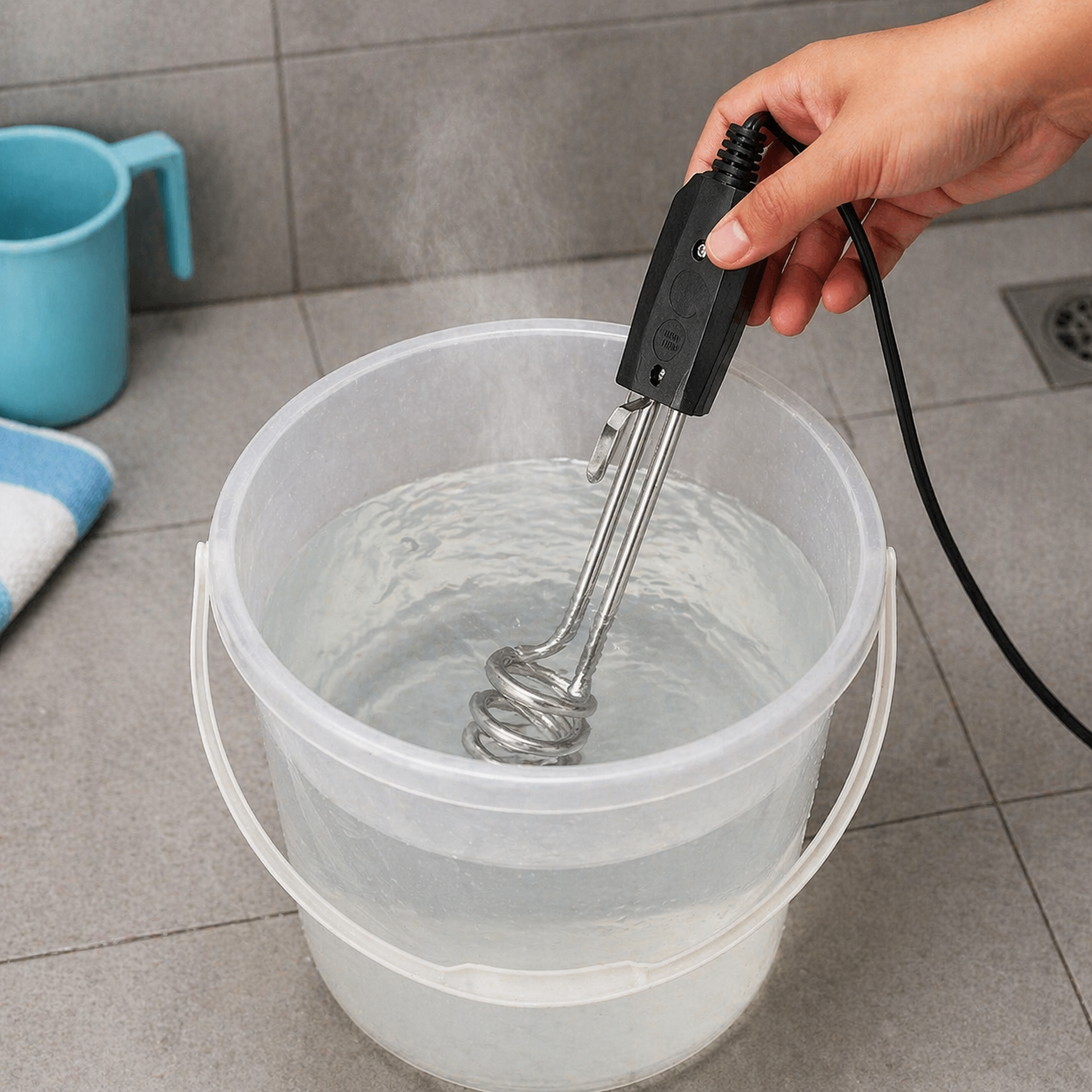 Durable copper heating element of the electric immersion water heater.