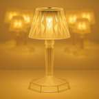 The crystal table lamp showcasing its unique reflection light effect in a dark room.