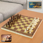 Premium Folding Wooden Chess Board set displayed open with all pieces ready for play.