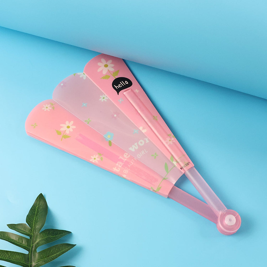 Decorative floral foldable hand fan open showing pattern