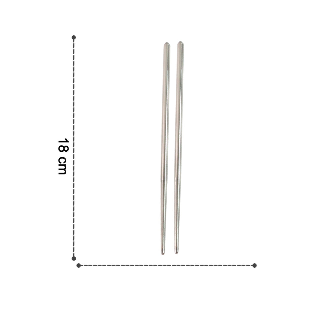 A set of stainless steel chopsticks laid out for size comparison.