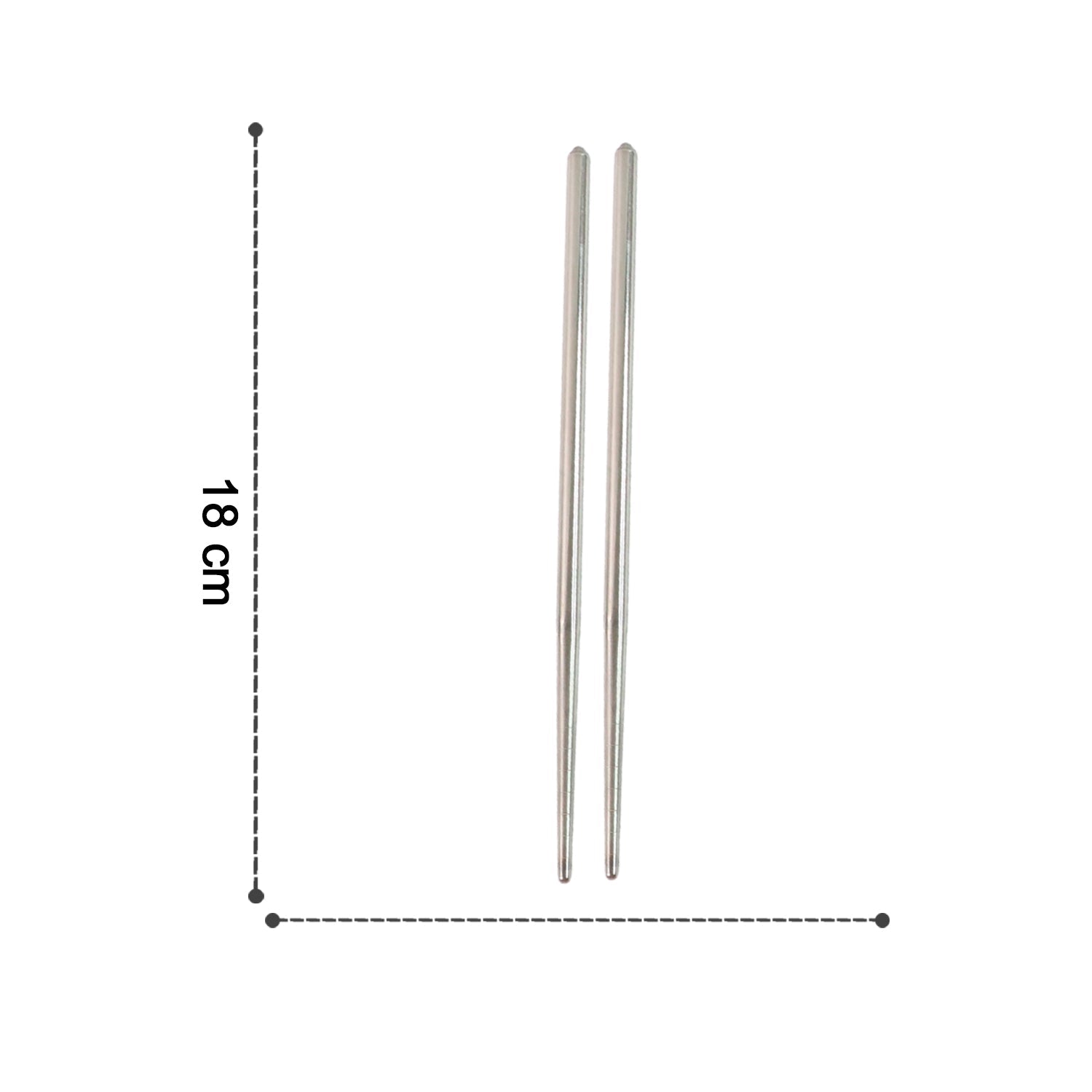 A set of stainless steel chopsticks laid out for size comparison.