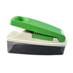 Food chopper with unbreakable container and sharp stainless steel blades