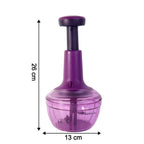 Top view of manual vegetable chopper showing sharp stainless steel blades and push mechanism