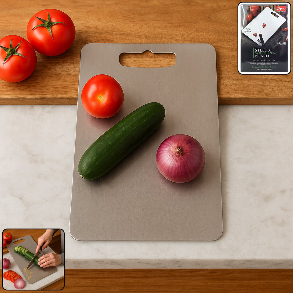 Compact stainless steel multipurpose cutting board 210x320 mm in kitchen