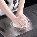 Smooth surface on stainless steel cutting board preventing knife dulling