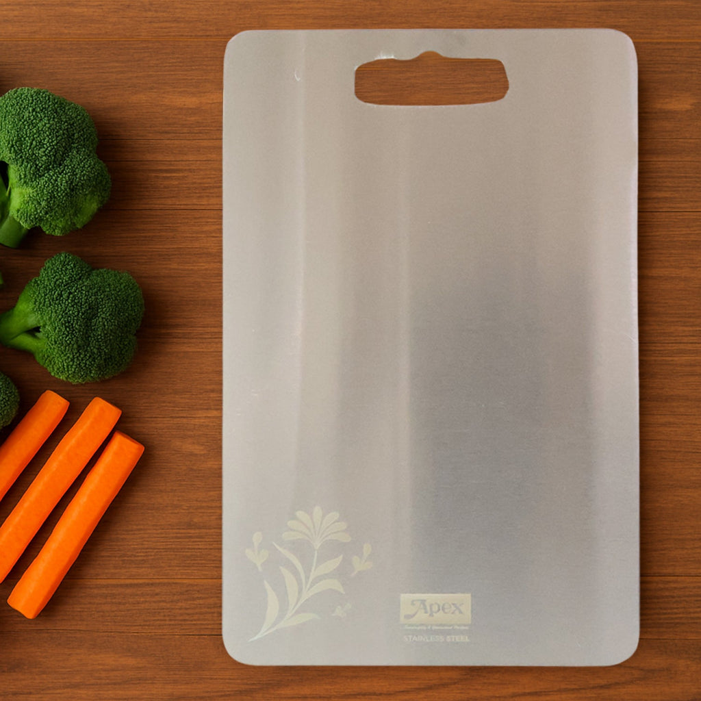 Stainless steel cutting board offering hygienic surface and easy maintenance