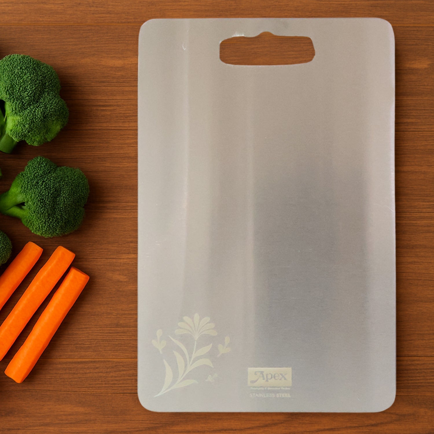 Stainless steel cutting board offering hygienic surface and easy maintenance