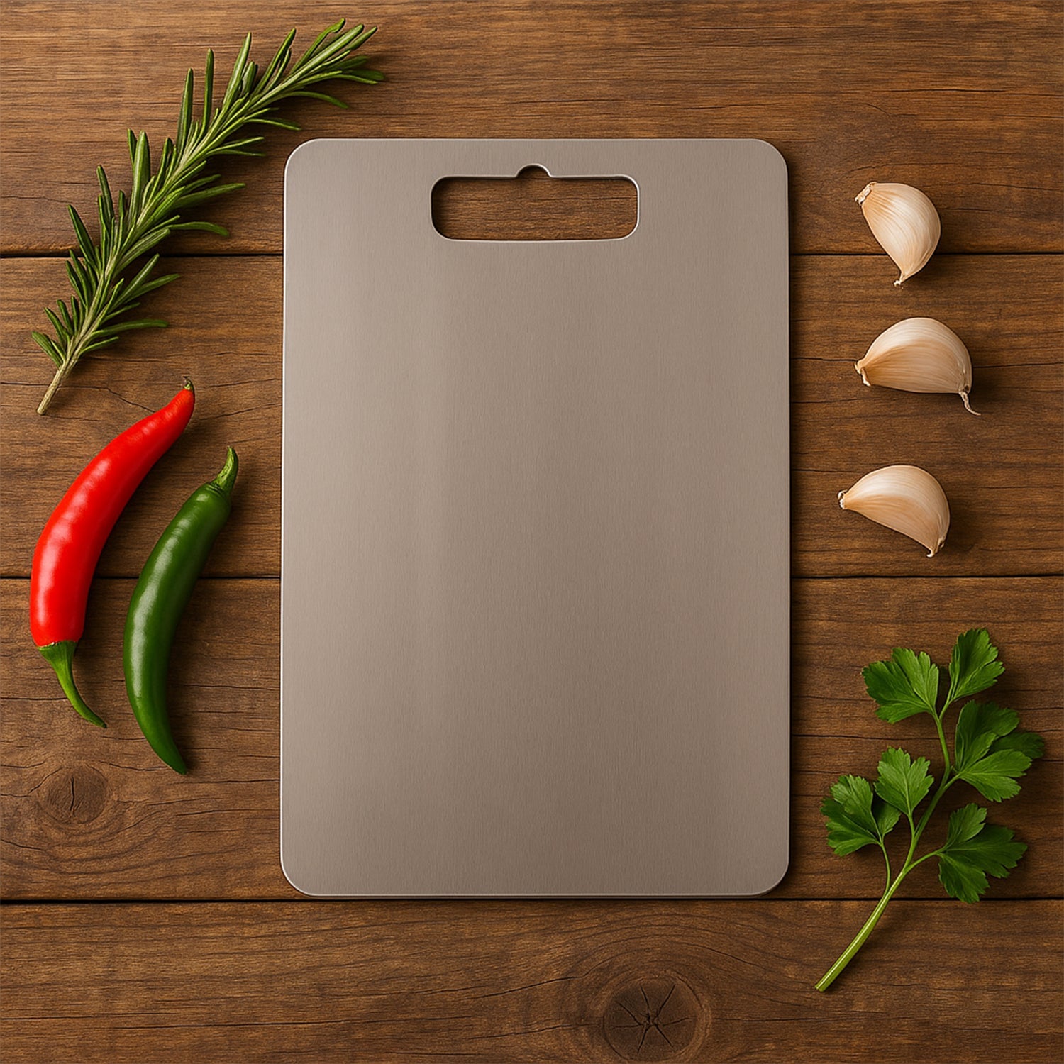 Multipurpose stainless steel chopping and cutting board ideal for vegetables and fruits