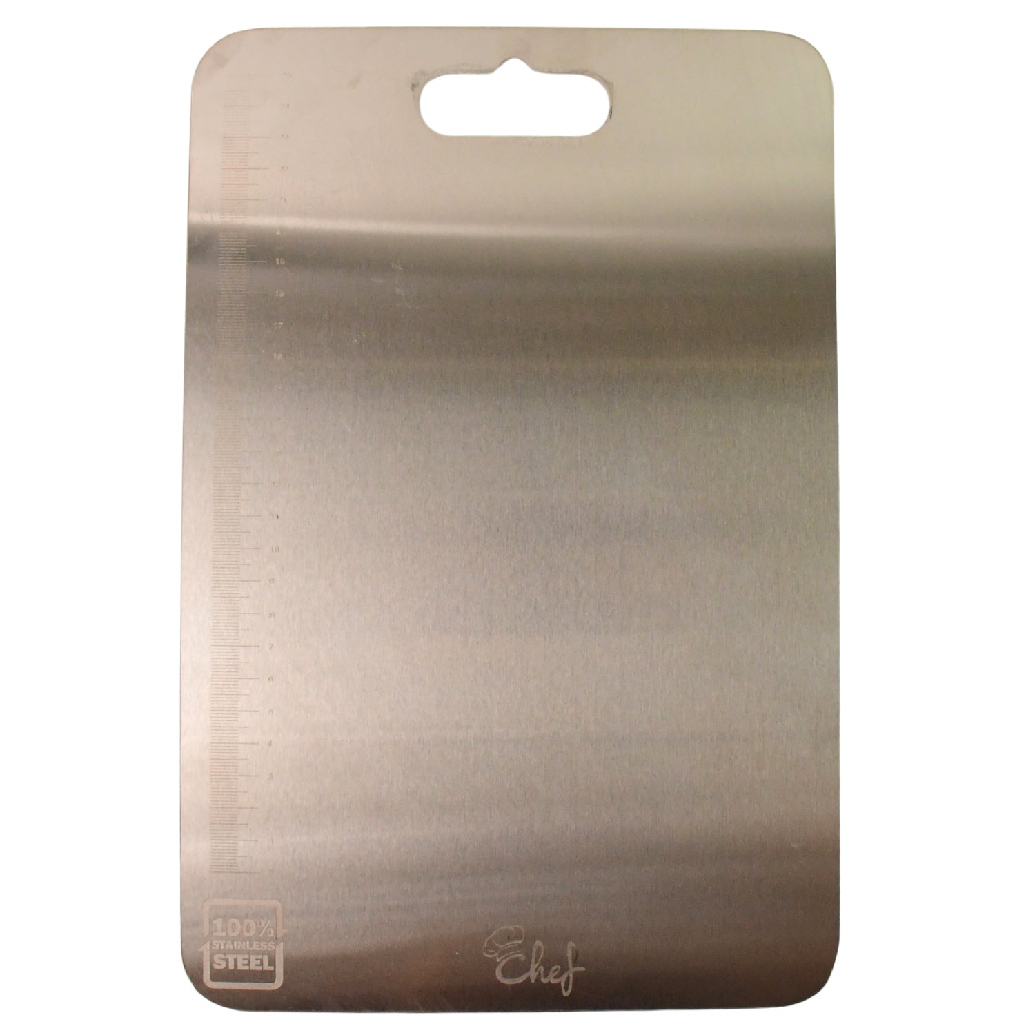 Top view of compact stainless steel kitchen chopping board