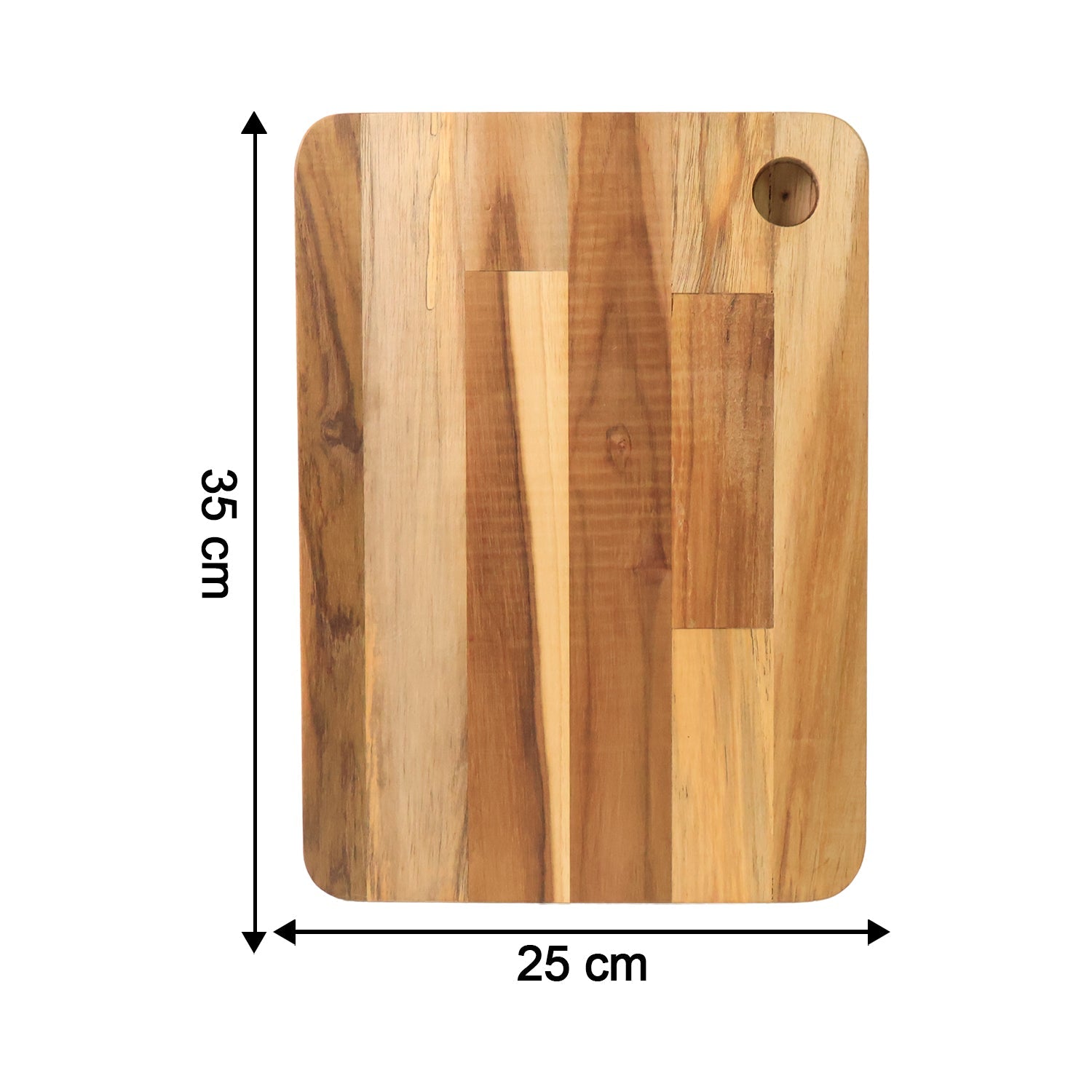 Full surface view of steel oak cutting board with sturdy wooden handle