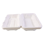 Close-up view of eco-friendly bagasse food container box