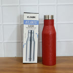Lifestyle image of red insulated stainless steel water bottle in use