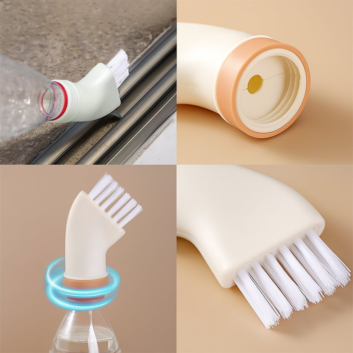 Scrubber brush attached to bottle dispensing cleaning liquid