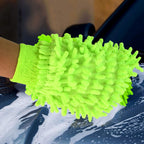 Close up of cleaning surface of microfiber car wash glove mitt