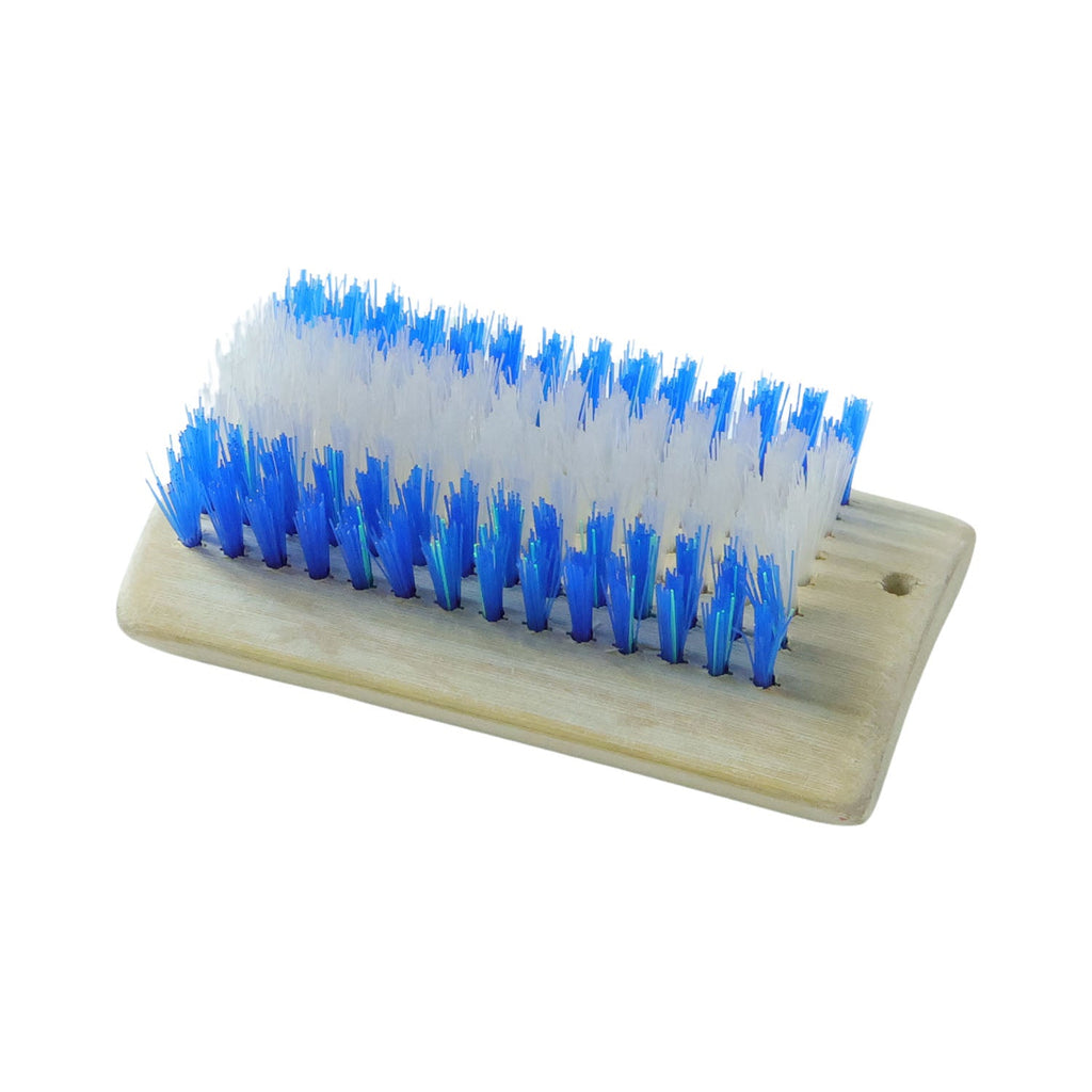 Compact and handy hard bristle scrub brush with wooden handle for easy storage