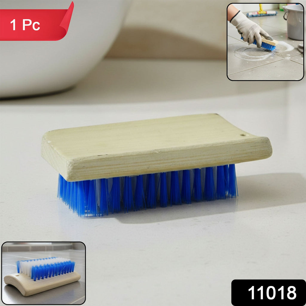 Hard bristle cleaning brush with ergonomic wooden handle for tough dirt removal
