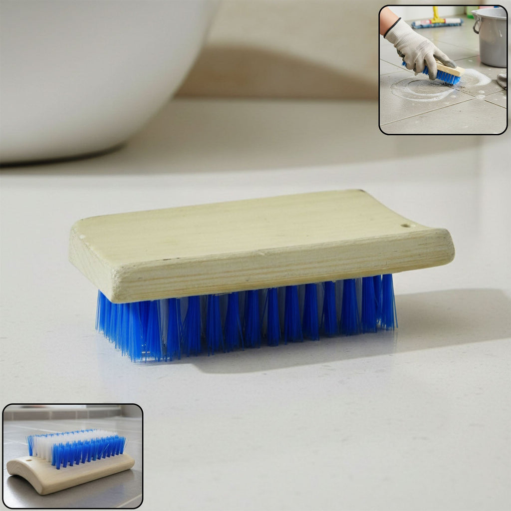 Heavy duty hard bristle scrub brush with strong wooden handle for floor cleaning