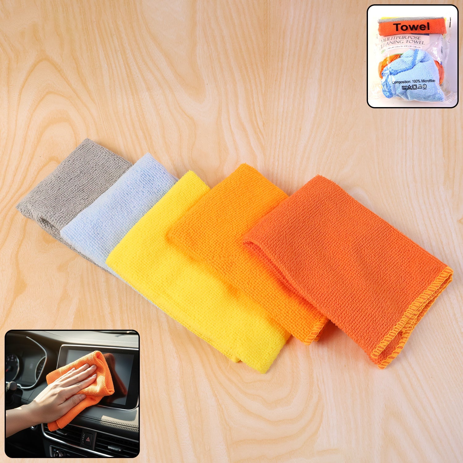 Multipurpose microfiber cleaning cloth set in assorted colors for versatile cleaning