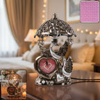 Swan Couple Table Lamp featuring heart-shaped analog clock and ornamental shade