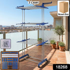 Multi-tier foldable clothes drying rack on wheels for indoor or outdoor use