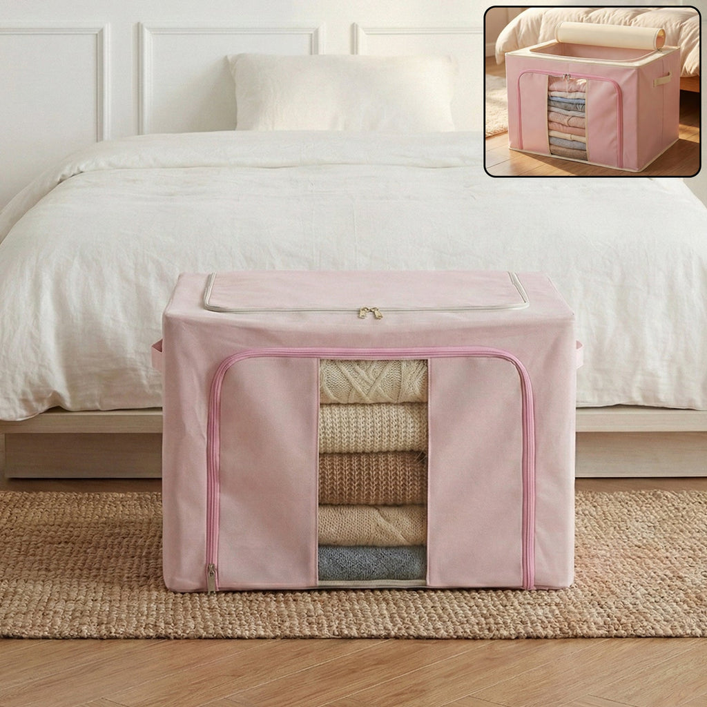 Foldable fabric clothes storage organizer box with transparent front window