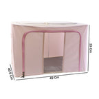 Foldable fabric clothes storage organizer box showing size specifications