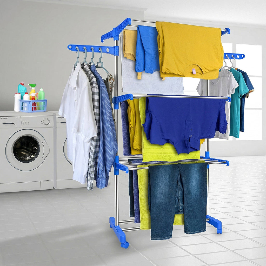 Clothes drying rack with foldable design and wheels