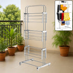 Stainless steel clothes drying stand with three layers and caster wheels