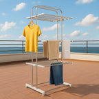 Multi-layer stainless steel clothes drying rack with wheels for indoor outdoor use