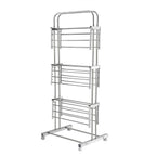 Durable stainless steel clothes drying rack with plastic connectors and caster wheels