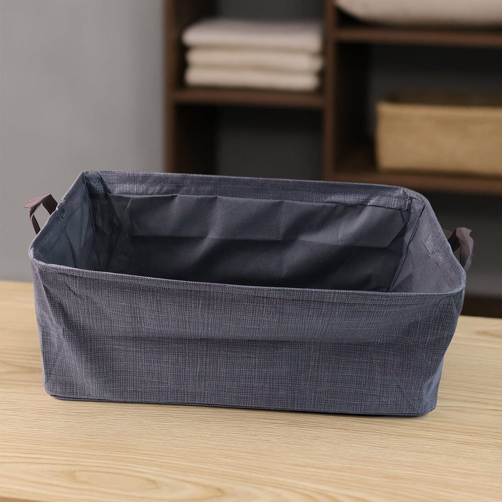 Foldable cloth storage organizer bag showing size and texture
