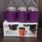 Side view of coffee mugs showing strong handles and stainless steel interiors